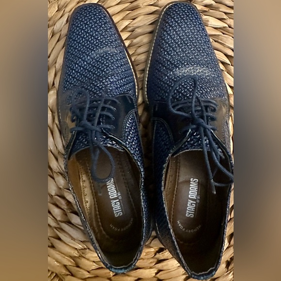 Stacy Adams Mens Leather Dress Shoes in textured Blue color. Size 9 - Picture 3 of 12